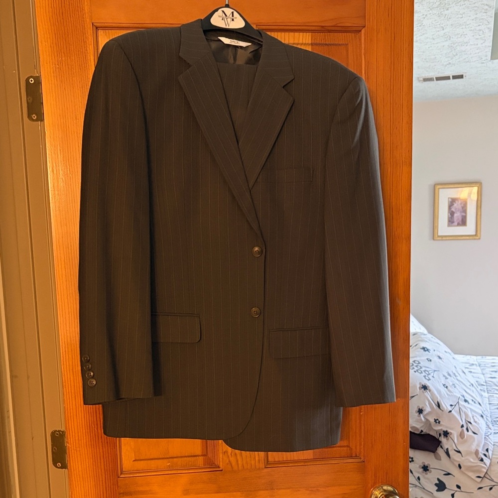 Men's Charcoal Pinstripe Suit - Classic Two-Button Suit Jacket and Pants